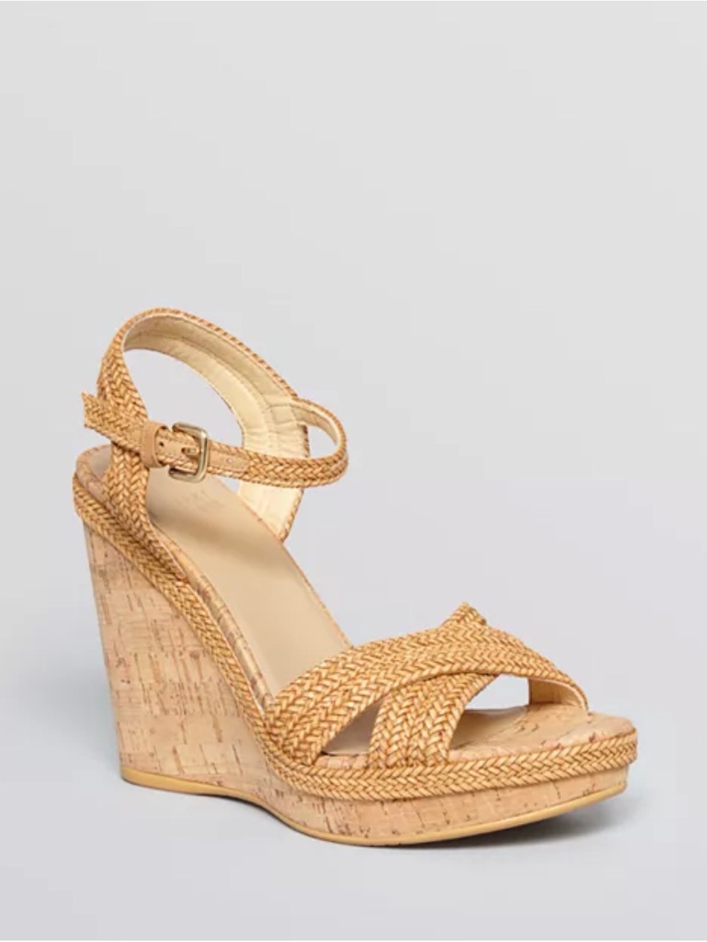 Stuart Weitzman Minx CorkWedge Open Toe  Braided Raffia Espadrille Sandals (7.5)